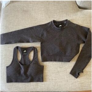 🪞 Oh polly SET 2 piece grey active sports bra top cropped long sleeve set